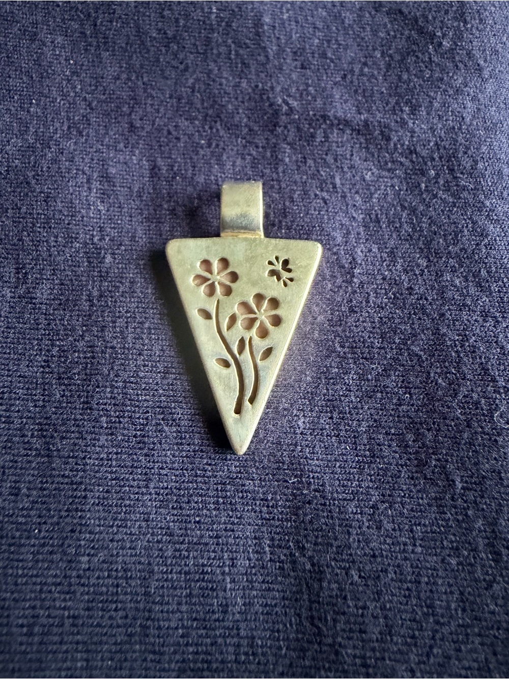 Reversible Floral Cutout Triangle Pendant Necklace - Sterling Silver